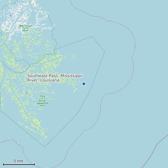 Map of Southeast Pass, Mississippi River, Louisiana Tide Prediction Station