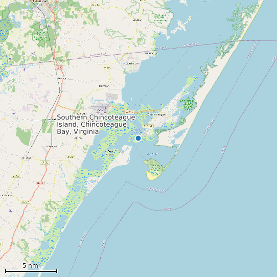 Map of Southern Chincoteague Island, Chincoteague Bay, Virginia Tide Prediction Station