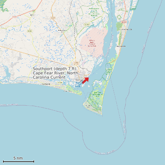 Map of Southport (depth 7 ft), Cape Fear River, North Carolina Current Prediction Station