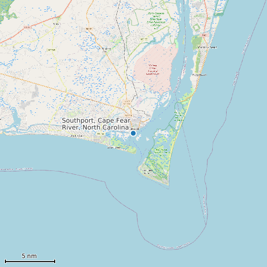 Map of Southport, Cape Fear River, North Carolina Tide Prediction Station