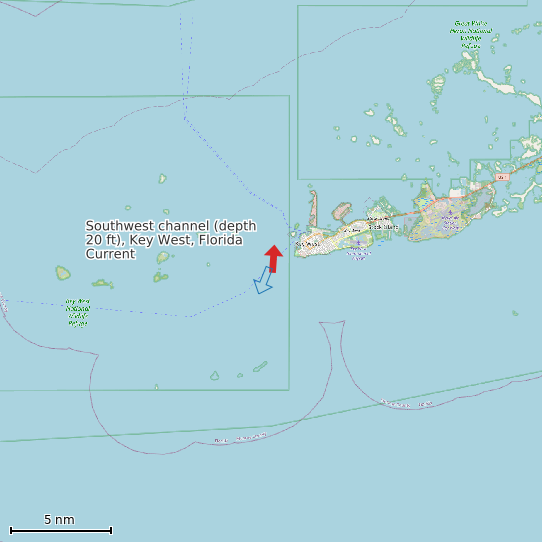 Map of Southwest channel (depth 20 ft), Key West, Florida Current Prediction Station