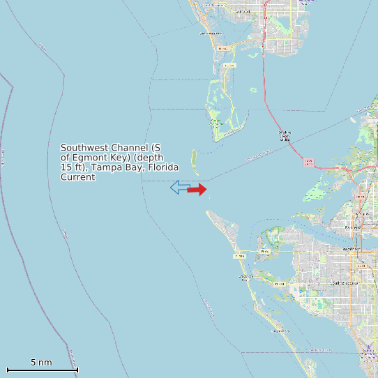 Map of Southwest Channel (S of Egmont Key) (depth 15 ft), Tampa Bay, Florida Current Prediction Station