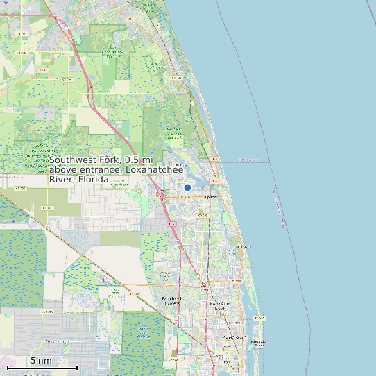 Map of Southwest Fork, 0.5 mi above entrance, Loxahatchee River, Florida Tide Prediction Station