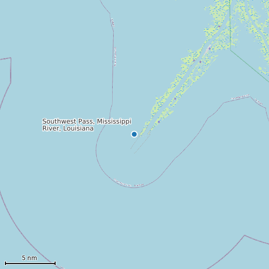 Map of Southwest Pass, Mississippi River, Louisiana Tide Prediction Station