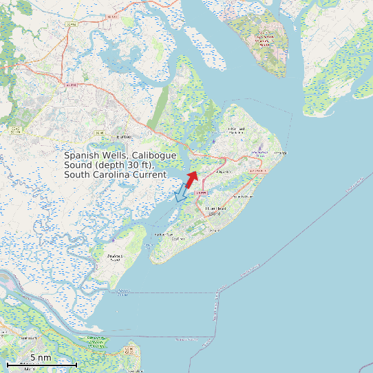 Map of Spanish Wells, Calibogue Sound (depth 30 ft), South Carolina Current Prediction Station