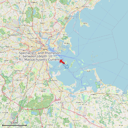 Map of Spectacle I. and Thompson I., between (depth 10 ft), Massachusetts Current Prediction Station