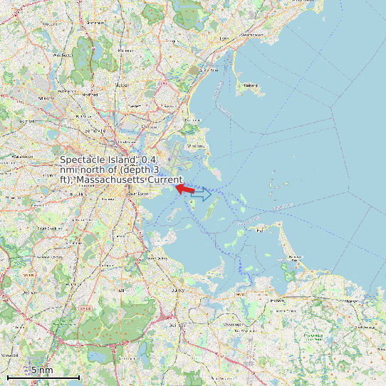 Map of Spectacle Island, 0.4 nmi north of (depth 3 ft), Massachusetts Current Prediction Station