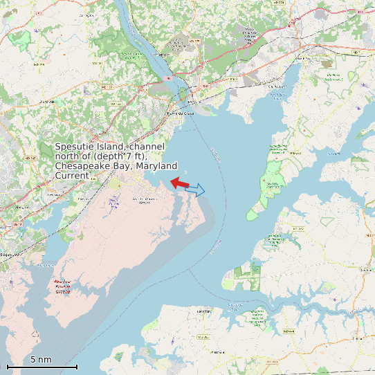 Map of Spesutie Island, channel north of (depth 7 ft), Chesapeake Bay, Maryland Current Prediction Station