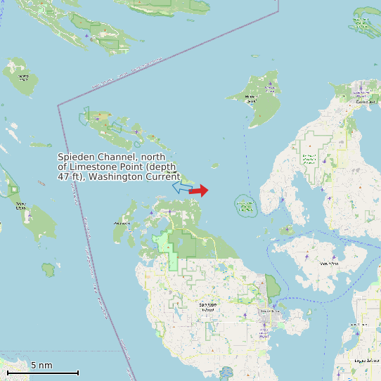 Map of Spieden Channel, north of Limestone Point (depth 47 ft), Washington Current Prediction Station