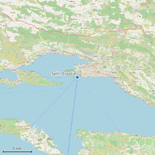 Map of Split, Croatia Tide Prediction Station