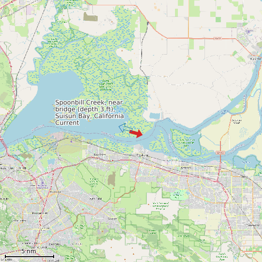 Map of Spoonbill Creek, near bridge (depth 3 ft), Suisun Bay, California Current Prediction Station