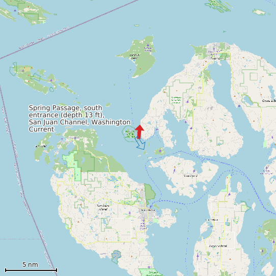 Map of Spring Passage, south entrance (depth 13 ft), San Juan Channel, Washington Current Prediction Station