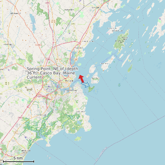 Map of Spring Point, NE of (depth 36 ft), Casco Bay, Maine Current Prediction Station