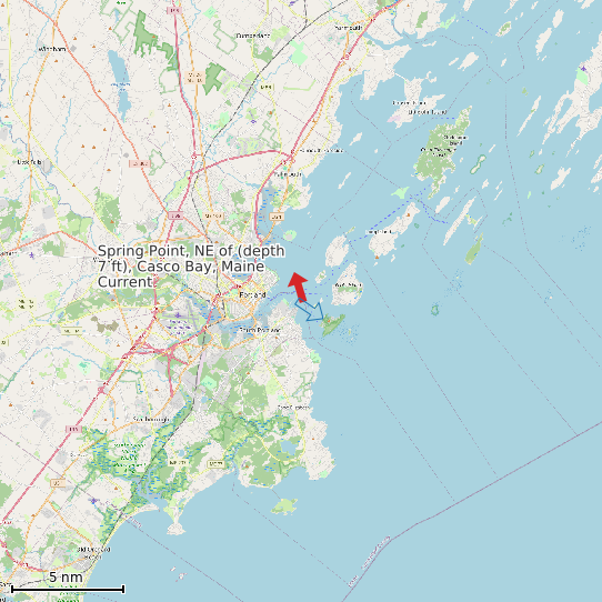 Map of Spring Point, NE of (depth 7 ft), Casco Bay, Maine Current Prediction Station