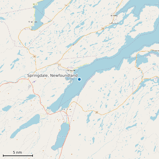 Map of Springdale, Newfoundland Tide Prediction Station