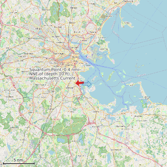 Map of Squantum Point, 0.4 nmi NNE of (depth 10 ft), Massachusetts Current Prediction Station