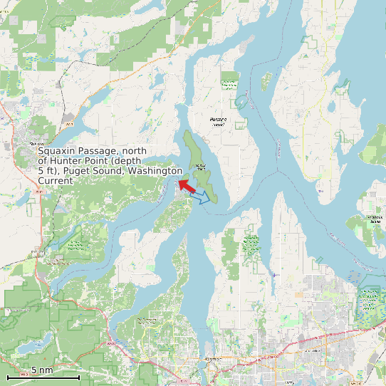 Map of Squaxin Passage, north of Hunter Point (depth 5 ft), Puget Sound, Washington Current Prediction Station