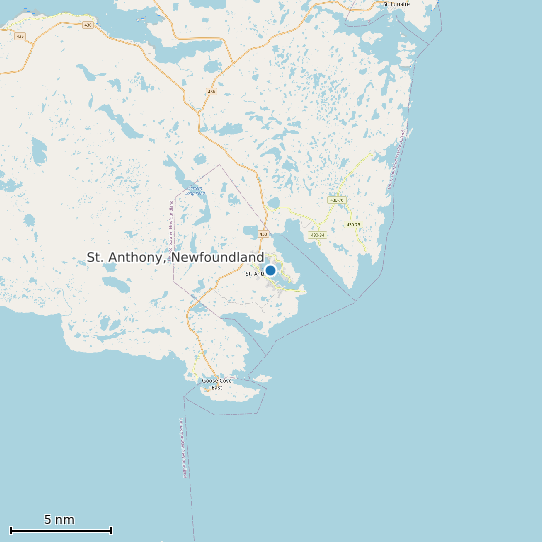 Map of St. Anthony, Newfoundland Tide Prediction Station