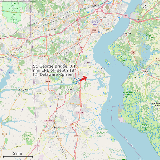 Map of St. George Bridge, 0.1 nmi ENE of (depth 18 ft), Delaware Current Prediction Station