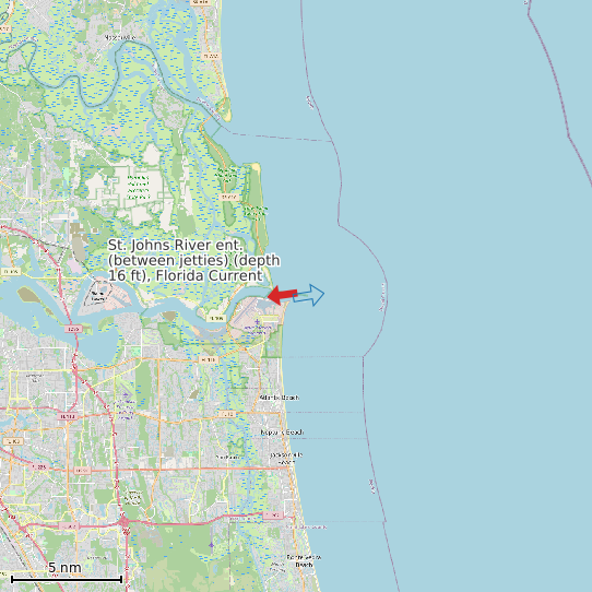 Map of St. Johns River ent. (between jetties) (depth 16 ft), Florida Current Prediction Station